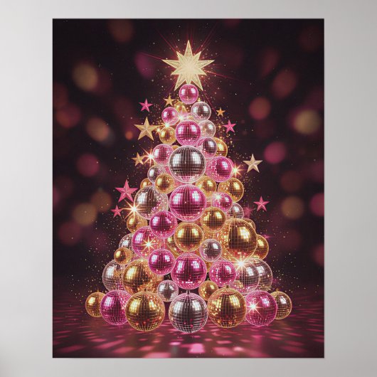 Retro Disco Christmas Tree Wall Art ポスター (正面)