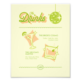 Retro Disco Wedding Bar Menu フォトプリント