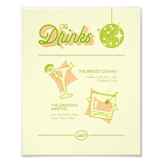 Retro Disco Wedding Bar Menu フォトプリント (正面)