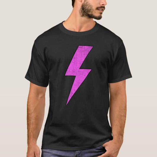 Retro Distressed Front & Back PINK Lightning Bolt Tシャツ (正面)
