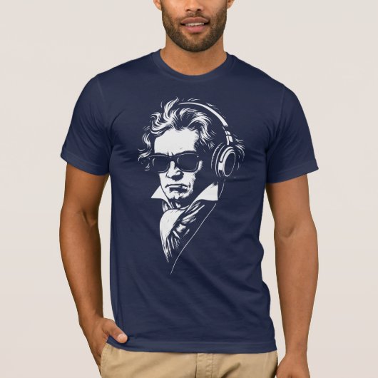 Retro DJ Beethoven face Portrait Tシャツ (正面)