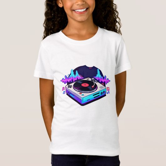 Retro DJ Turntable Music Lover Kids Design Tシャツ (正面)