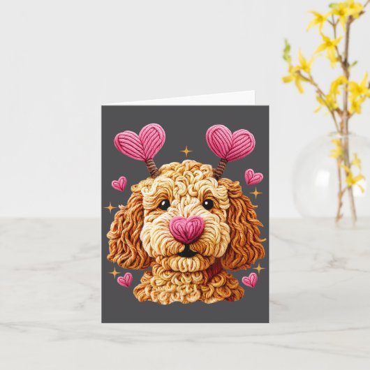 Retro Dog Goldendoodle Valentines Funny Gift Women カード (黄色い花)