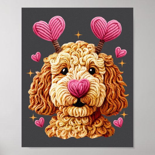 Retro Dog Goldendoodle Valentines Funny Gift Women ポスター (正面)