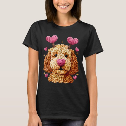 Retro Dog Goldendoodle Valentines Funny Gift Women Tシャツ (正面)
