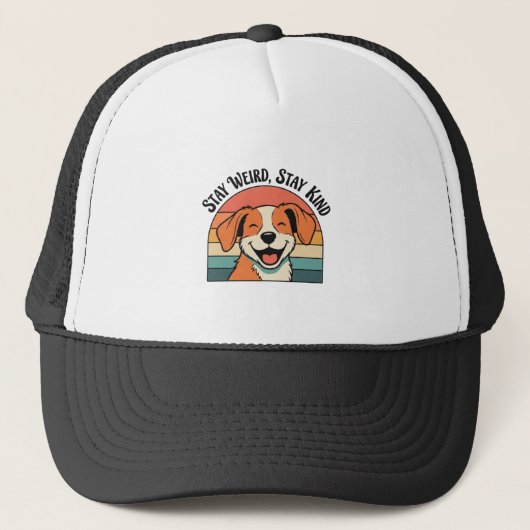 Retro Dog Positive Vibes Trucker Hat キャップ (正面)