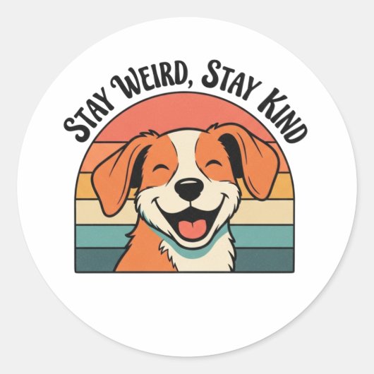 Retro Dog Stay Kind Vinyl Sticker ラウンドシール (正面)
