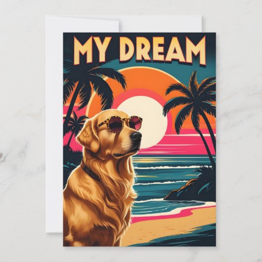 Retro Dog Sunglasses Vintage Sunset Beach  シーズンカード (正面)