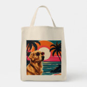 Retro Dog Sunglasses Vintage Sunset Beach  トートバッグ (裏面)