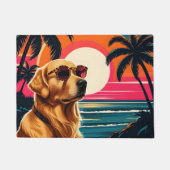 Retro Dog Sunglasses Vintage Sunset Beach  ドアマット (正面)