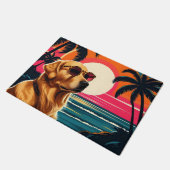 Retro Dog Sunglasses Vintage Sunset Beach  ドアマット (アングル)