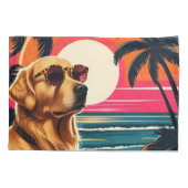 Retro Dog Sunglasses Vintage Sunset Beach  枕カバー (裏面)