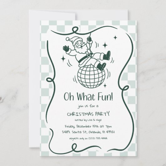 Retro Doodle Disco Santa Christmas Party 招待状 (正面)