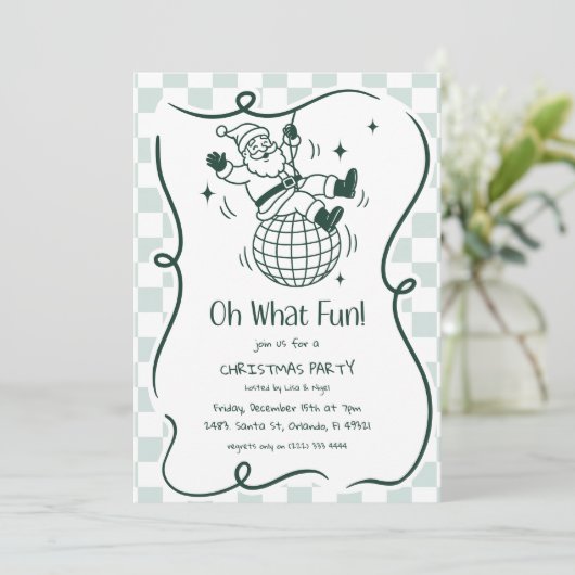 Retro Doodle Disco Santa Christmas Party 招待状 (スタンド正面)