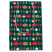 Retro Doodle Ornaments in Red Green Pink Gold ミディアムペーパーバッグ (正面)