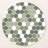 Retro dots pattern in green ラウンドペーパーコースター (正面)