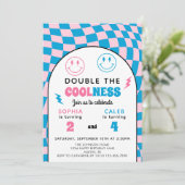 Retro Double Celebration Boy Girl Joint Birthday 招待状 (スタンド正面)