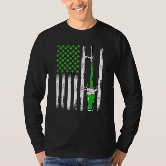Retro Draft Beer American Flag Shamrock St Patrick Tシャツ (正面)