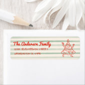 Retro Drawn Green Red Funny Christmas Tree Address ラベル (インサイチュ)