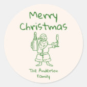 Retro Drawn Green Santa Claus Merry Christmas ラウンドシール (正面)