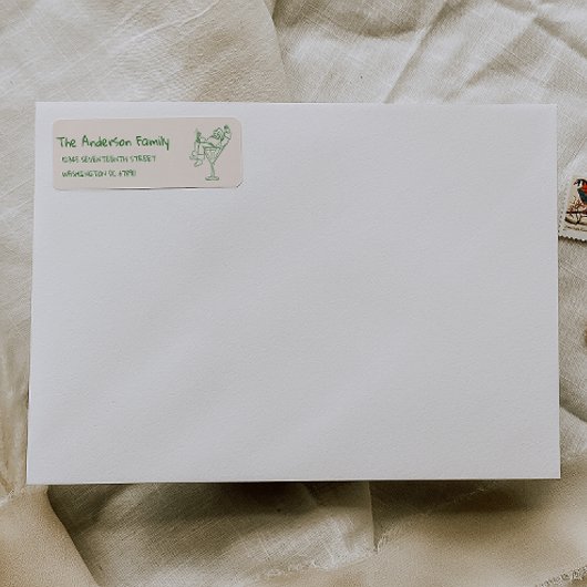 Retro Drawn Green Santa Claus Merry Christmas ラベル