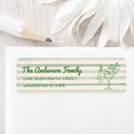 Retro Drawn Green Santa Claus Merry Christmas Fun ラベル (インサイチュ)