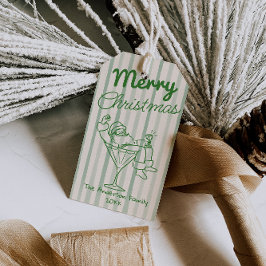 Retro Drawn Green Stripes Santa Claus Christmas ギフトタグ