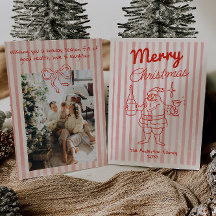 Retro Drawn Red Festive Santa Champagne Christmas