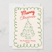 Retro Drawn Red Green Christmas Tree Non Photo シーズンカード (正面)