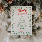 Retro Drawn Red Green Christmas Tree Non Photo シーズンカード