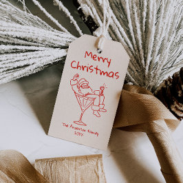 Retro Drawn Red Santa Claus Merry Christmas ギフトタグ