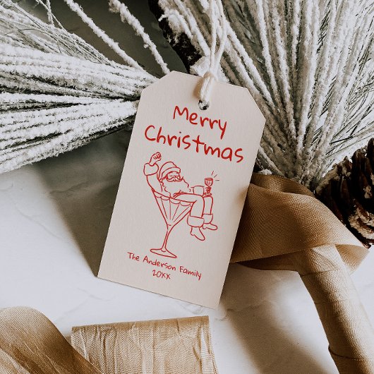 Retro Drawn Red Santa Claus Merry Christmas ギフトタグ
