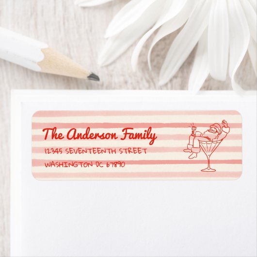 Retro Drawn Red Santa Claus Merry Christmas Fun ラベル (インサイチュ)