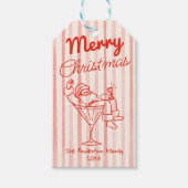 Retro Drawn Red Stripes Santa Claus Christmas ギフトタグ (正面)