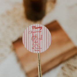 Retro Drawn Red Stripes Santa Claus Christmas ラウンドシール