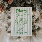 Retro Drawn Santa Champagne Christmas Non Photo シーズンカード