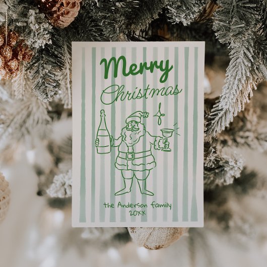 Retro Drawn Santa Champagne Christmas Non Photo シーズンカード