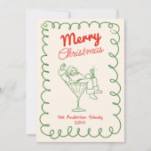 Retro Drawn Santa Champagne Christmas Non Photo シーズンカード (正面)