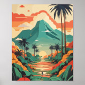 Retro Dschungel Illustration Grün Rot ポスター (正面)