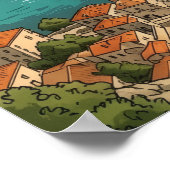 Retro Dubrovnik Adriatic Coast Illustration Travel ポスター (角)