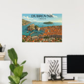 Retro Dubrovnik Adriatic Coast Illustration Travel ポスター (ホームオフィス)