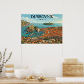 Retro Dubrovnik Adriatic Coast Illustration Travel ポスター (キッチン)