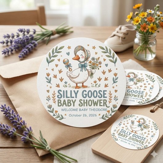 Retro Duck & Gosling Baby Shower  ラウンドシール