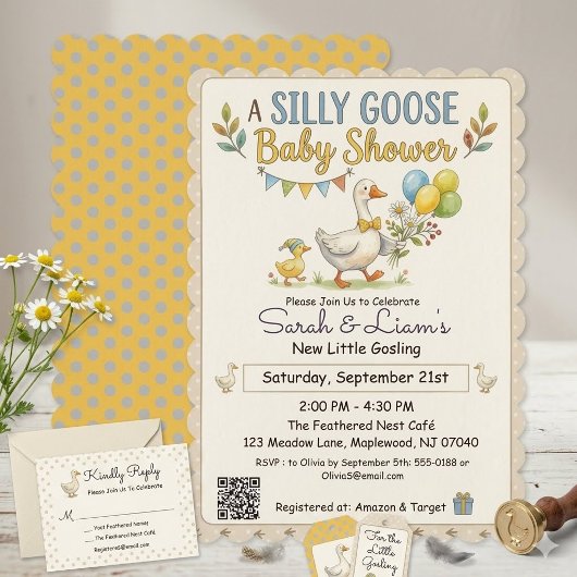 Retro Duck & Gosling Baby Shower Invitation  招待状