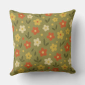 Retro Earth Tone Olive Orange Gold Floral  クッション (裏面)