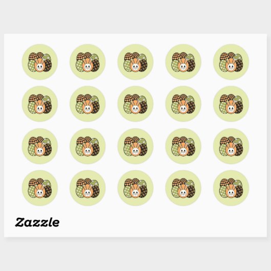 Retro Easter Bunny Egg Round Sticker ラウンドシール (シート)
