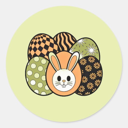 Retro Easter Bunny Egg Round Sticker ラウンドシール (正面)