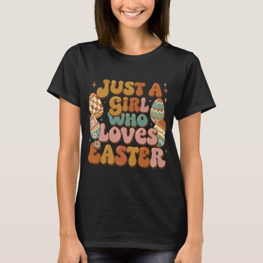 Retro Easter T-Shirt  Just a Girl Who Loves Easter Tシャツ (正面)