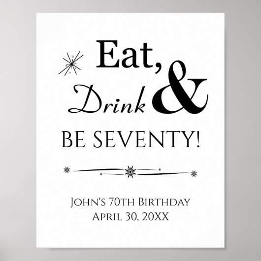 Retro Eat Drink And Be Seventy 70th Birthday Sign ポスター (正面)