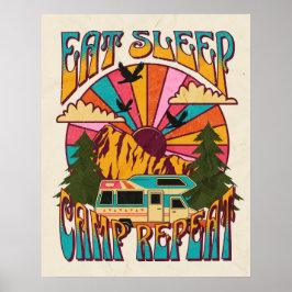 Retro Eat Sleep Camp Repeat ポスター